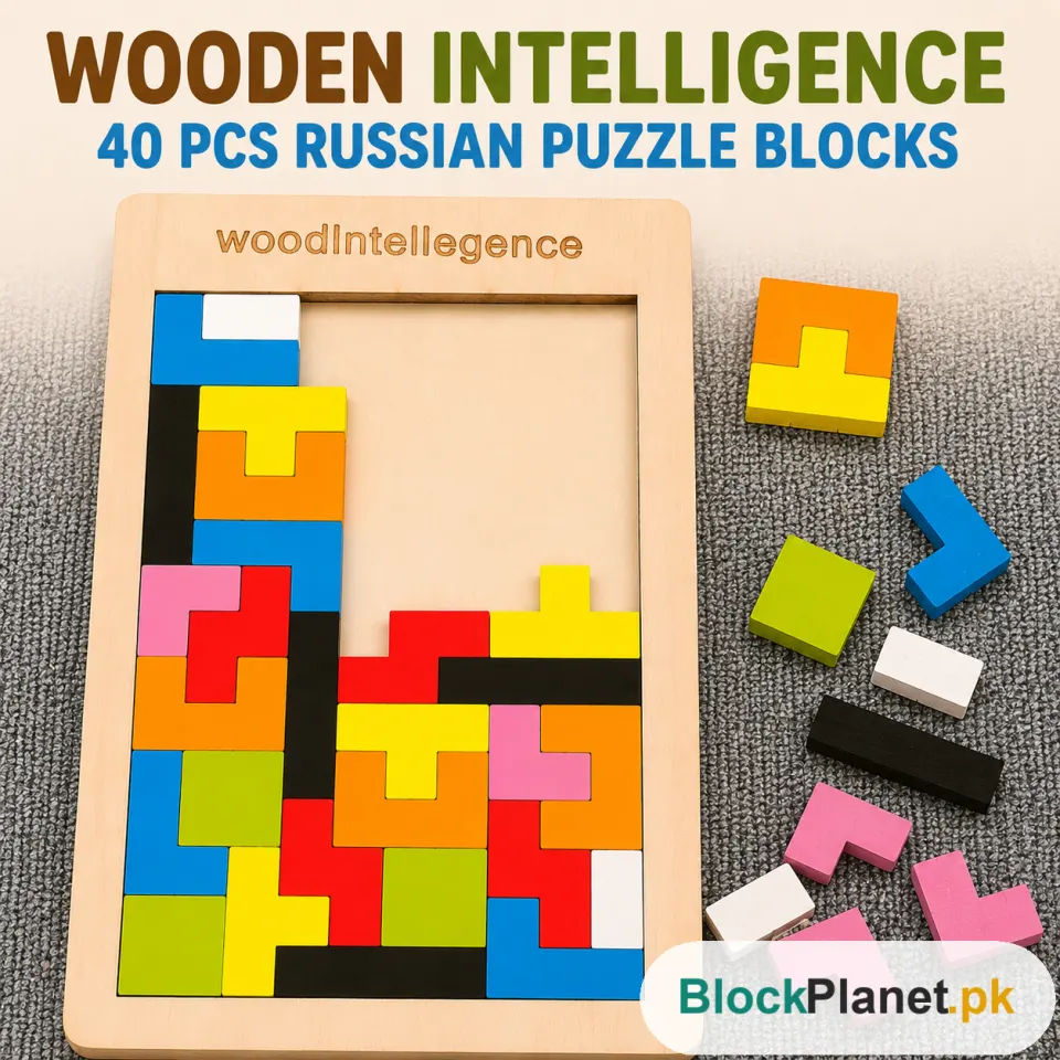 Wooden Intelligence 40 Pcs Russian Puzzle Blocks